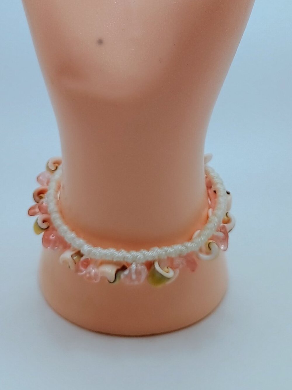 Macrame Woven Anklet with Natural Rose Quartz and Mother-of-Pearl